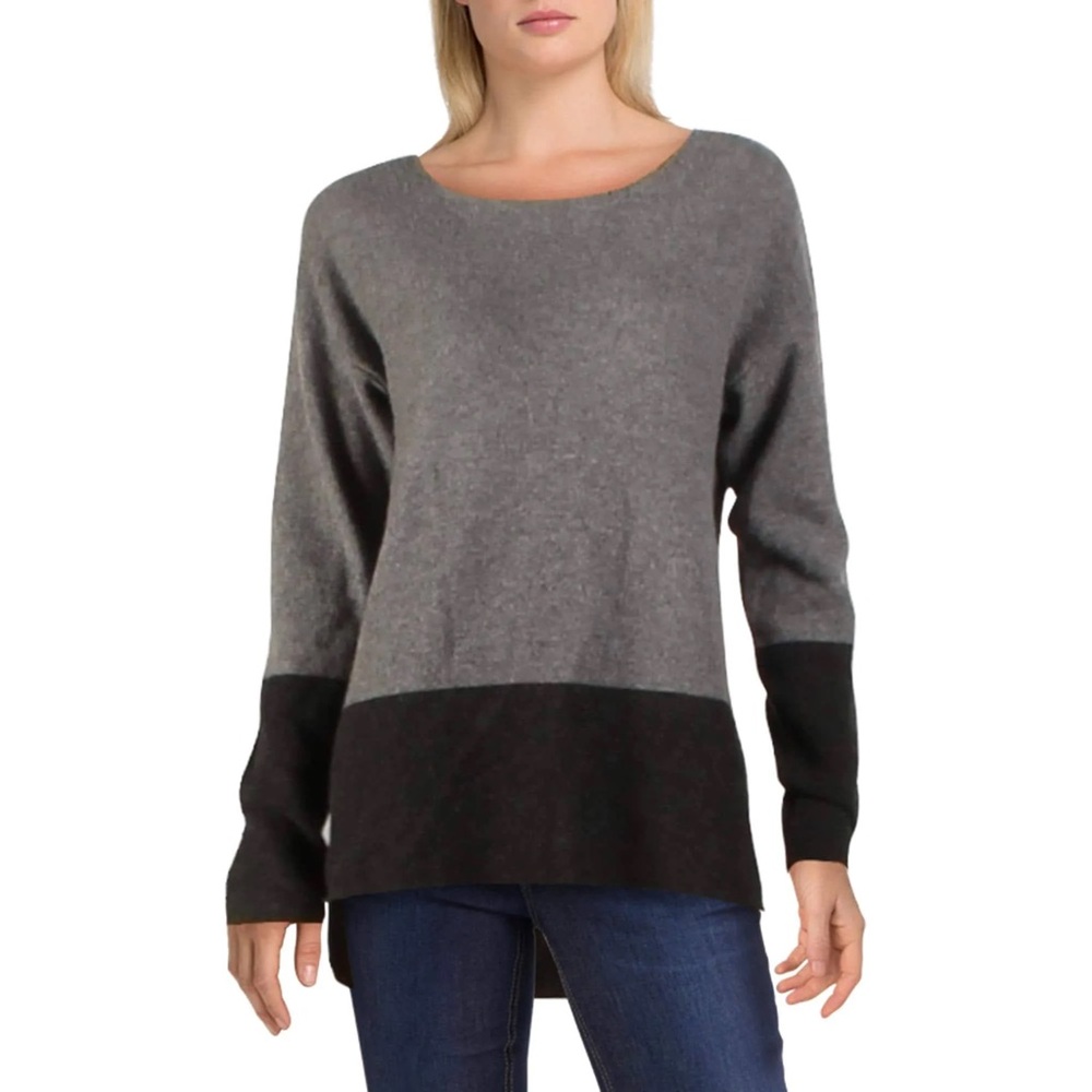 Kier+J Cashmere Boat Neck Sweater Charcoal w/Gray, Size L New w/Tag Retail $268